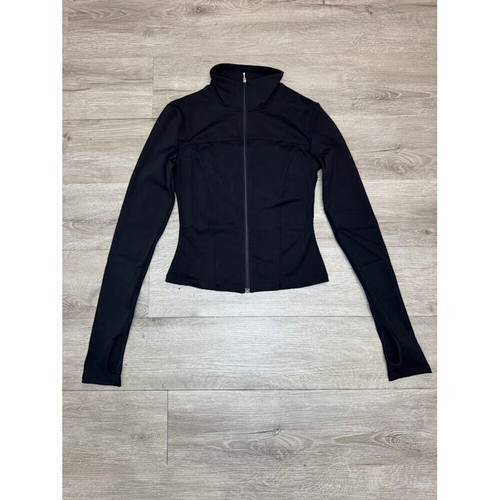 Black Sculpting Full Zip Jacket Fitted Stretch Thumbholes Workout Gym Yoga